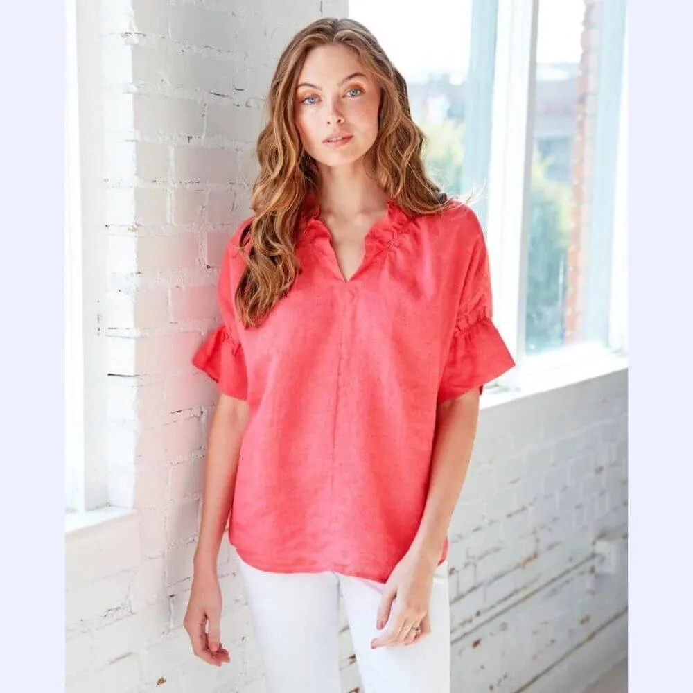 Linen Ruffle Collar Top