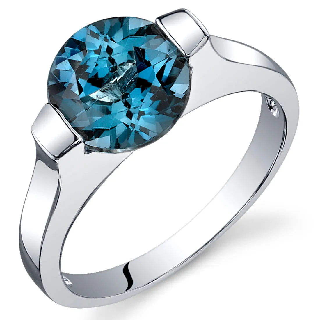 London Blue Topaz Ring Sterling Silver Round Shape 2.25 Carats Size 8