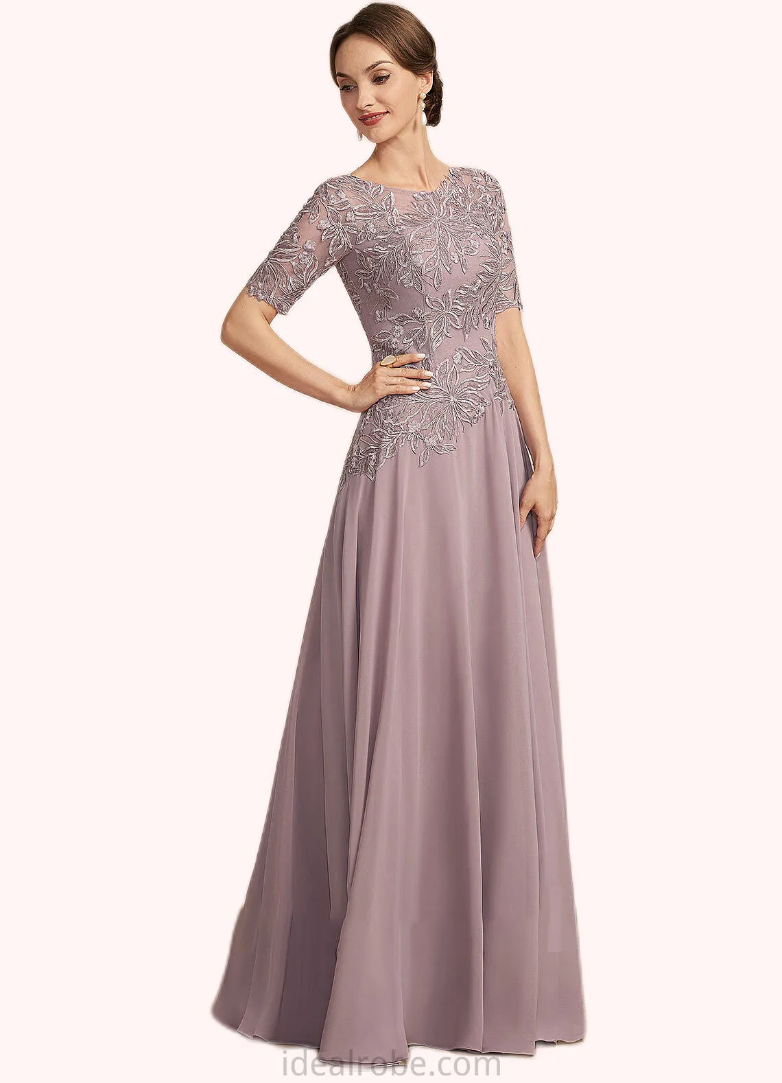 Madilynn A-Line Scoop Neck Floor-Length Chiffon Lace Mother of the Bride Dress STK126P0014628