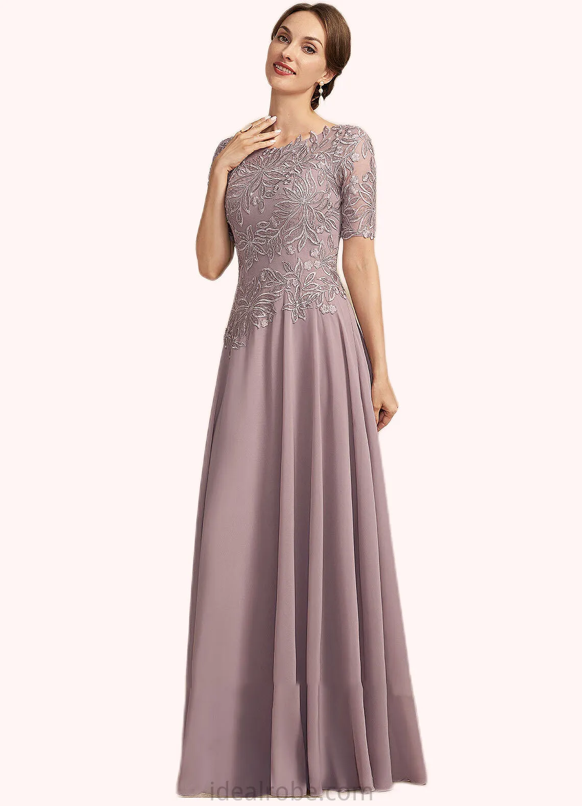 Madilynn A-Line Scoop Neck Floor-Length Chiffon Lace Mother of the Bride Dress STK126P0014628