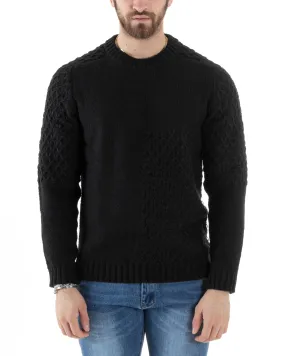 Maglione Intrecciato Uomo Girocollo Con Trecce Maglia Maglioncino Nero GIOSAL-M2796A