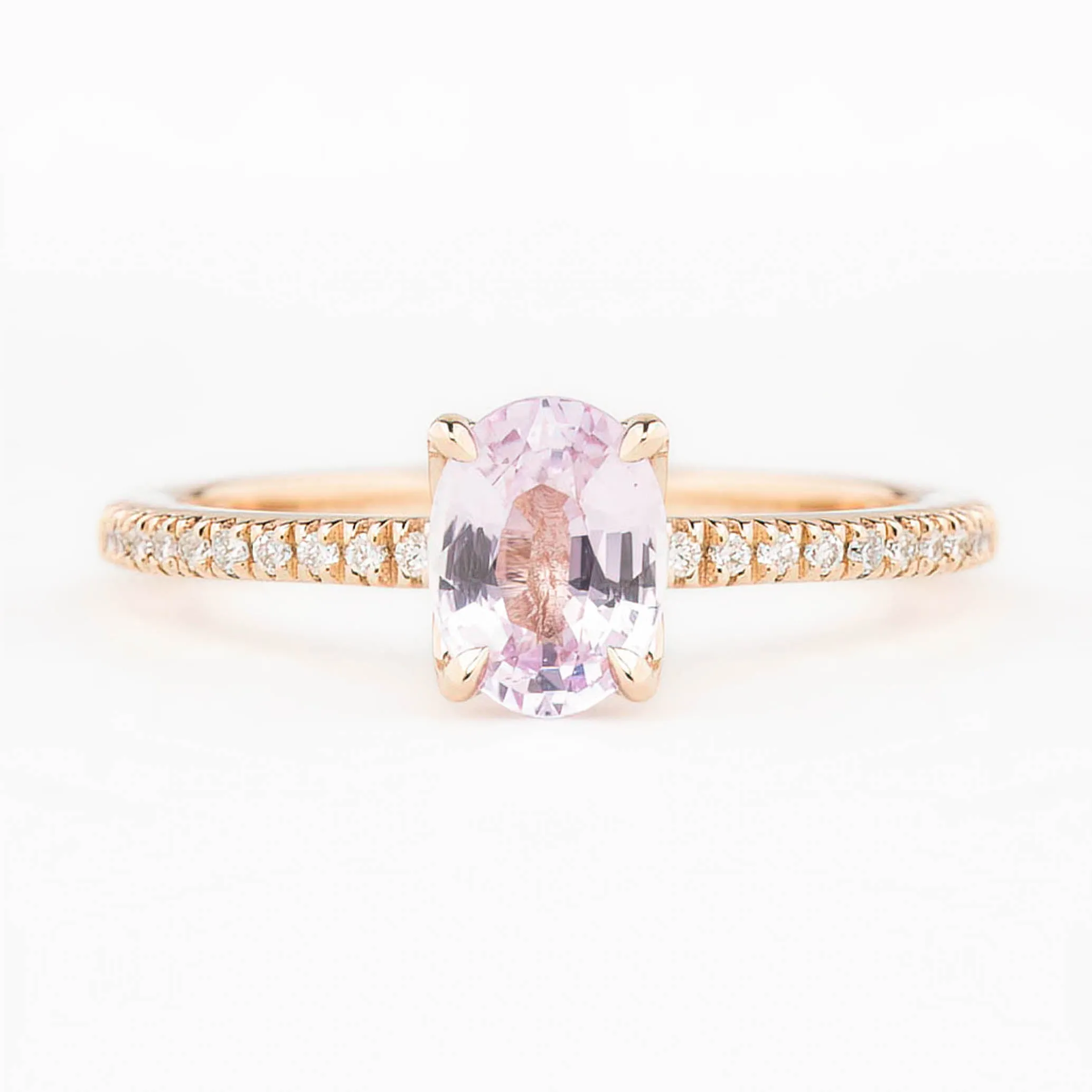 Maria Ring 1.23ct Light Pink Oval Madagascar Sapphire, 14K Rose Gold (One of a kind)