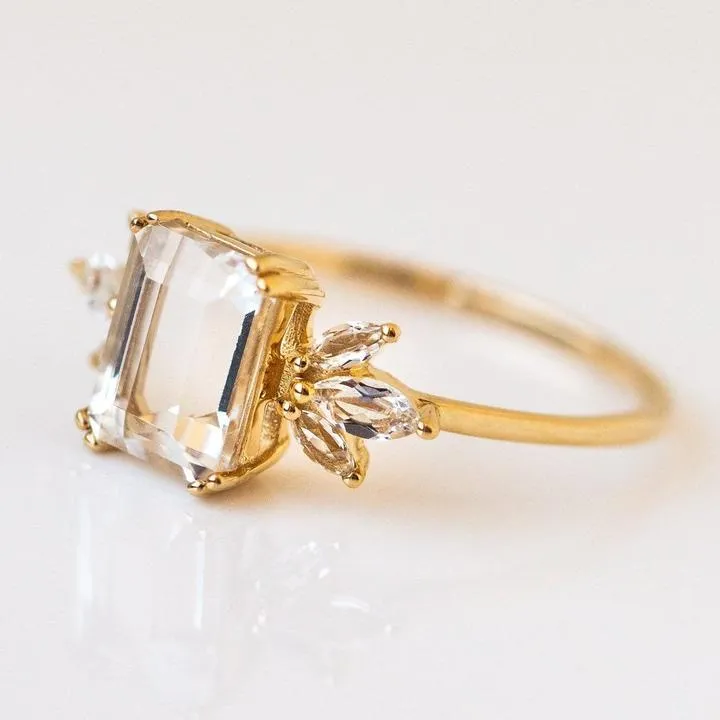 Marquise Flower Emerald Cut Engagement Ring