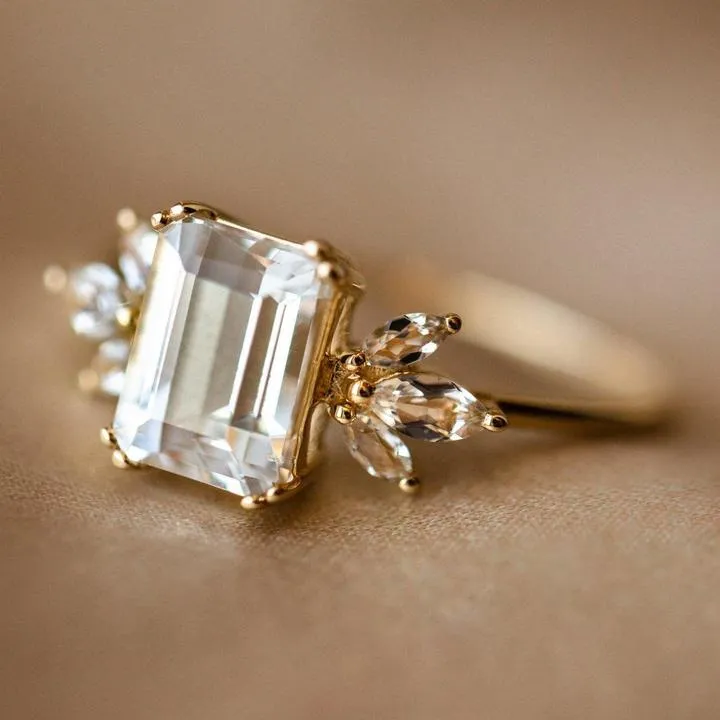 Marquise Flower Emerald Cut Engagement Ring