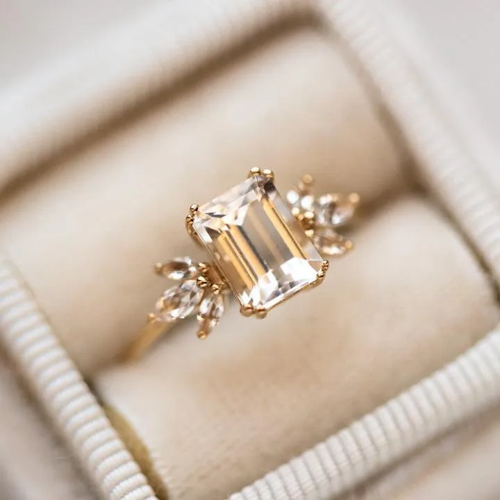 Marquise Flower Emerald Cut Engagement Ring