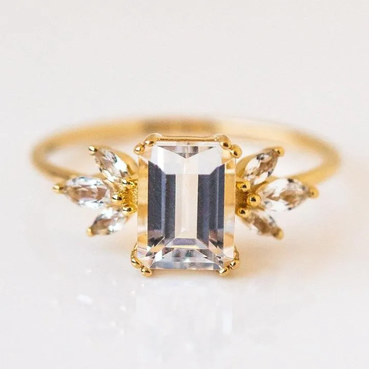 Marquise Flower Emerald Cut Engagement Ring