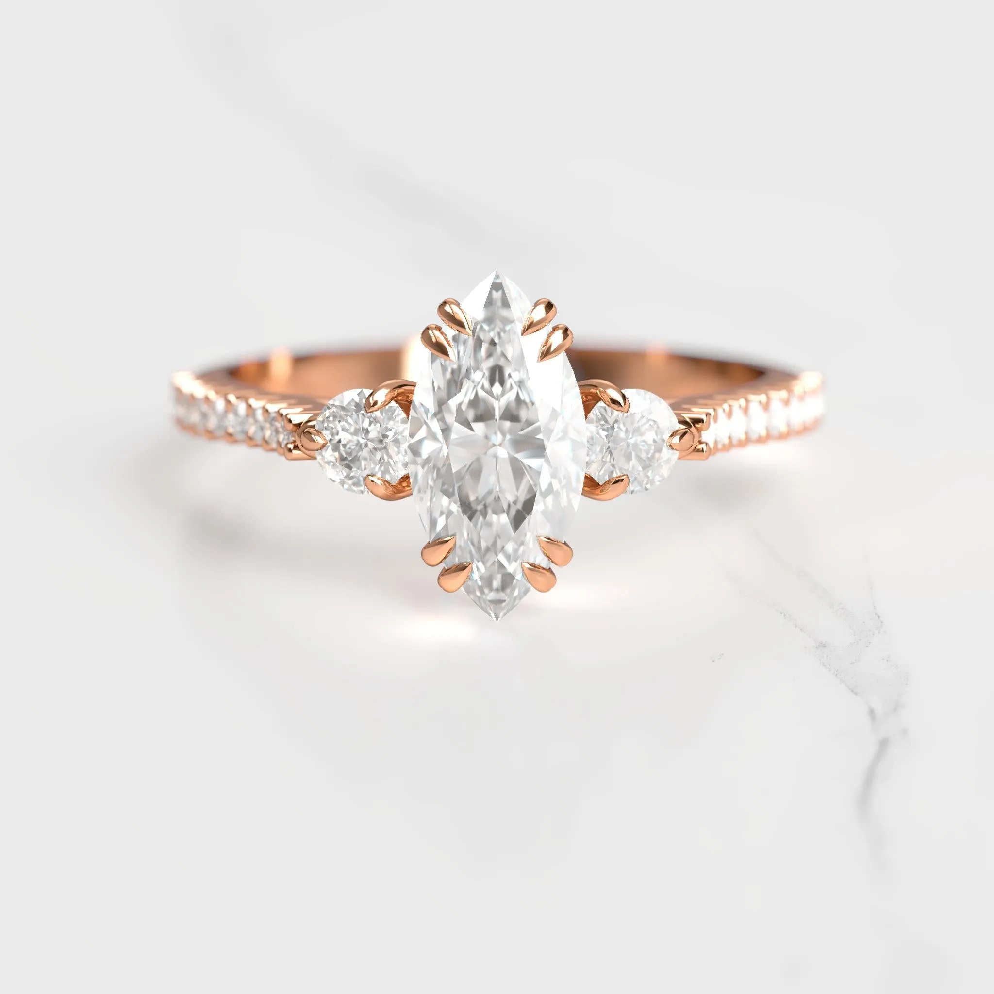 Marquise Half Pave Diamond Ring With Accent Stones