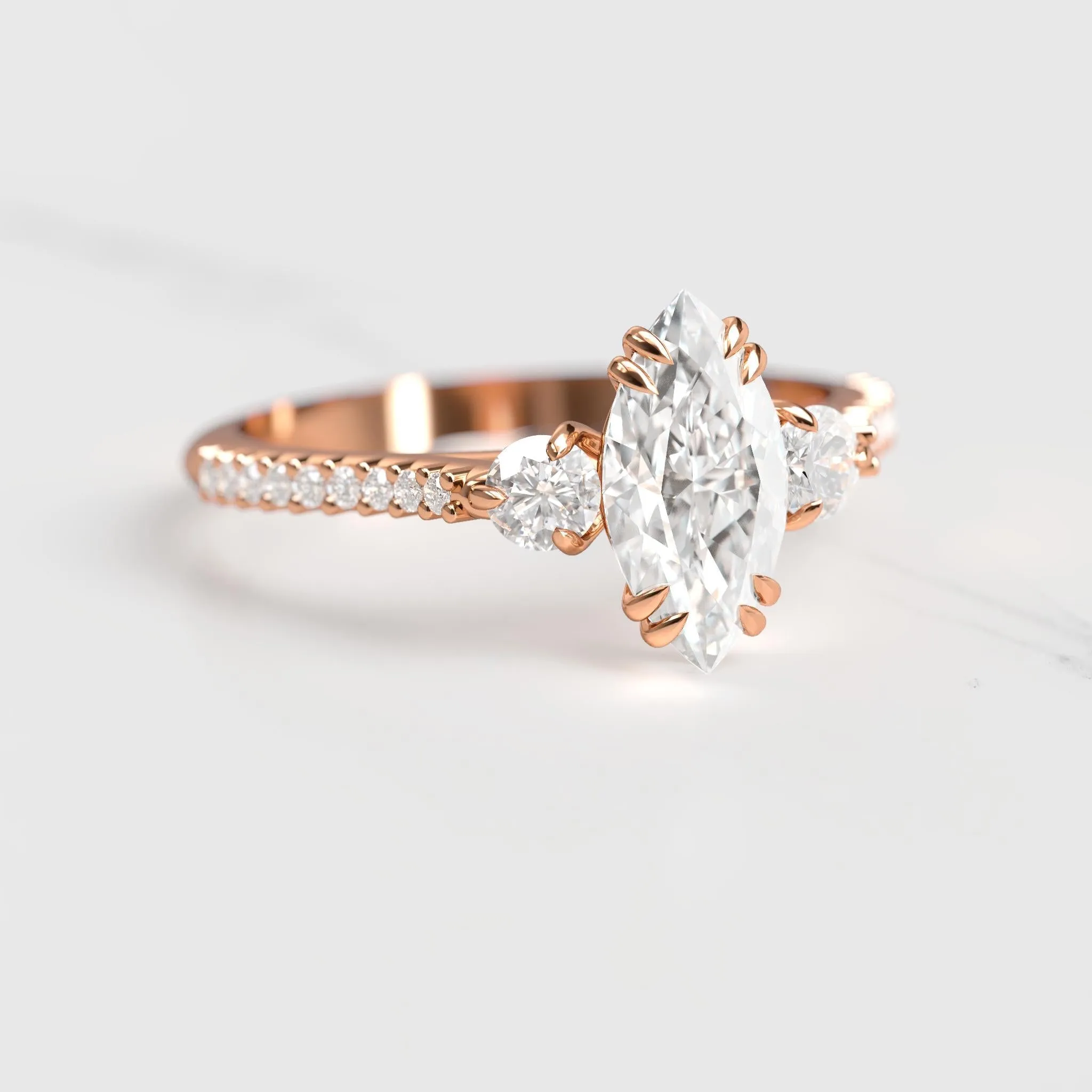 Marquise Half Pave Diamond Ring With Accent Stones