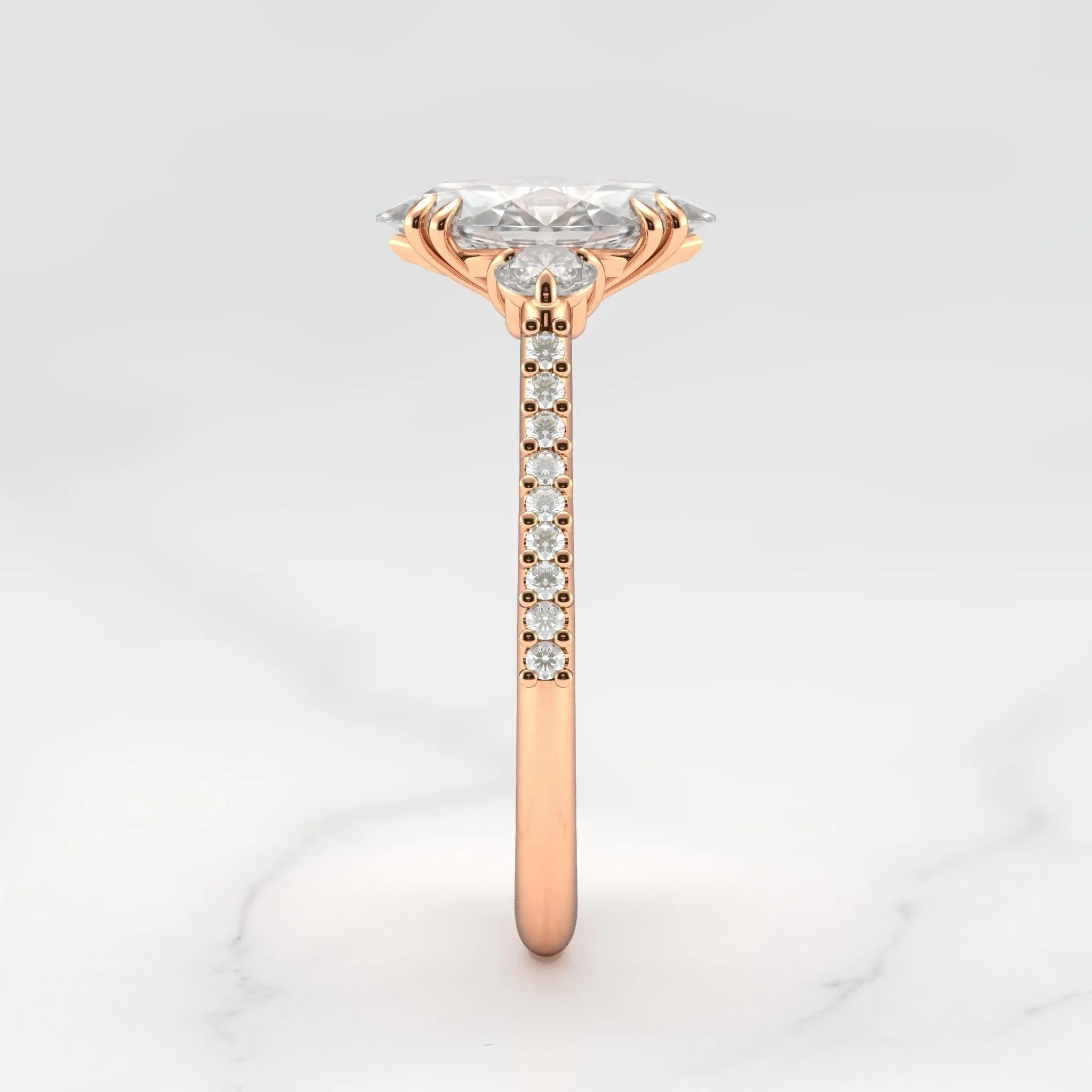 Marquise Half Pave Diamond Ring With Accent Stones