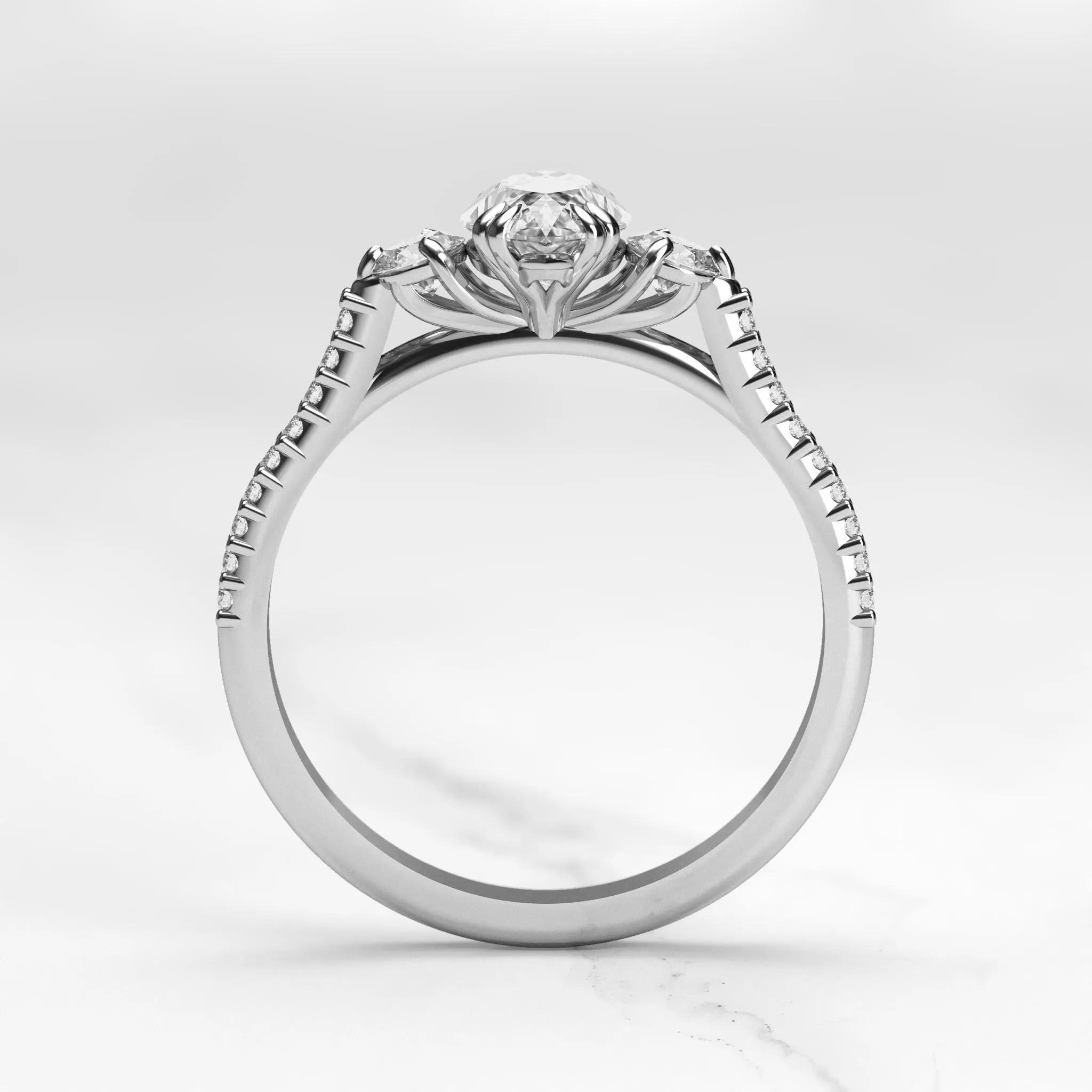 Marquise Half Pave Diamond Ring With Accent Stones