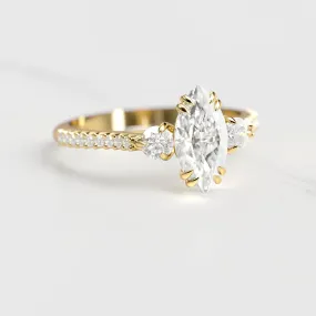 Marquise Half Pave Diamond Ring With Accent Stones