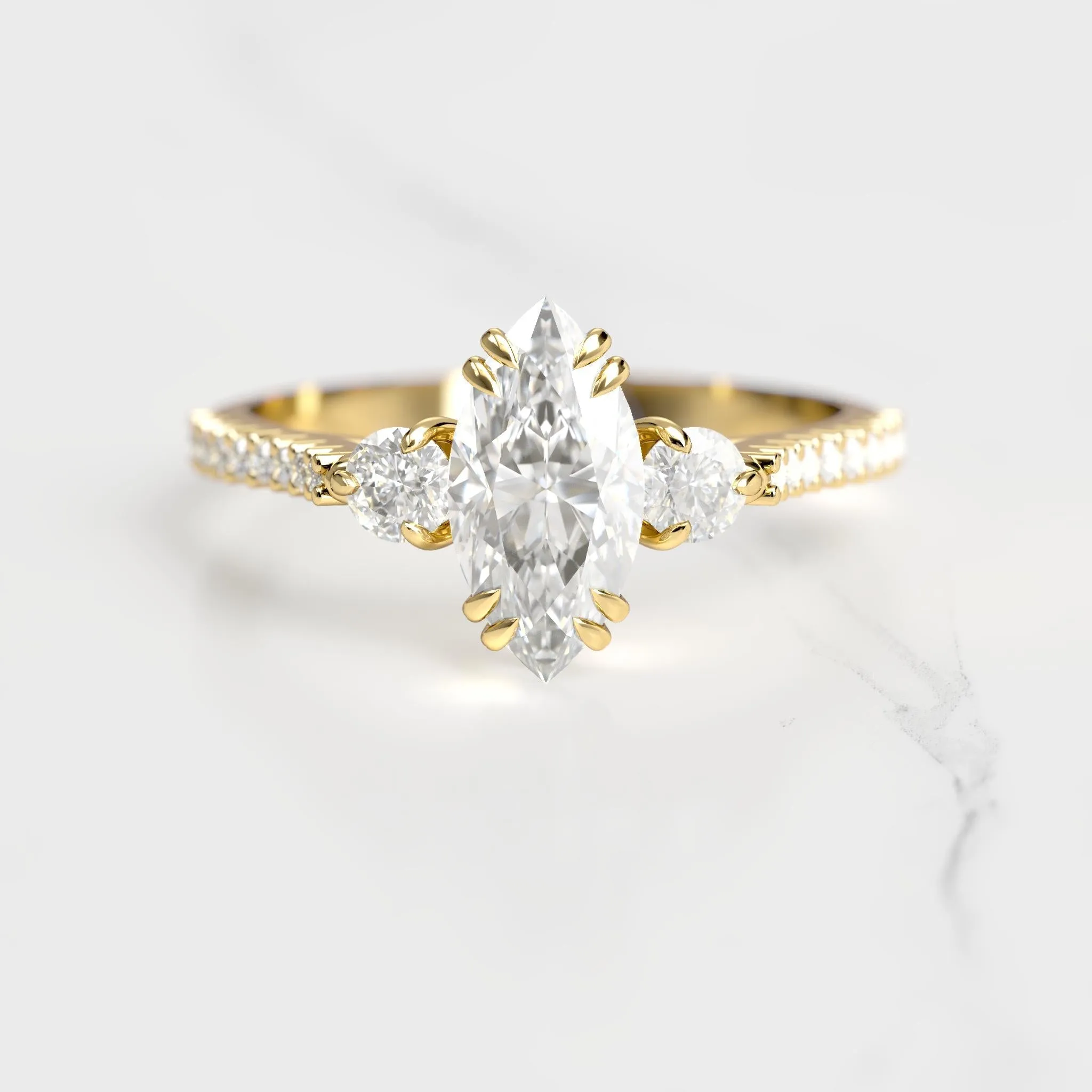 Marquise Half Pave Diamond Ring With Accent Stones