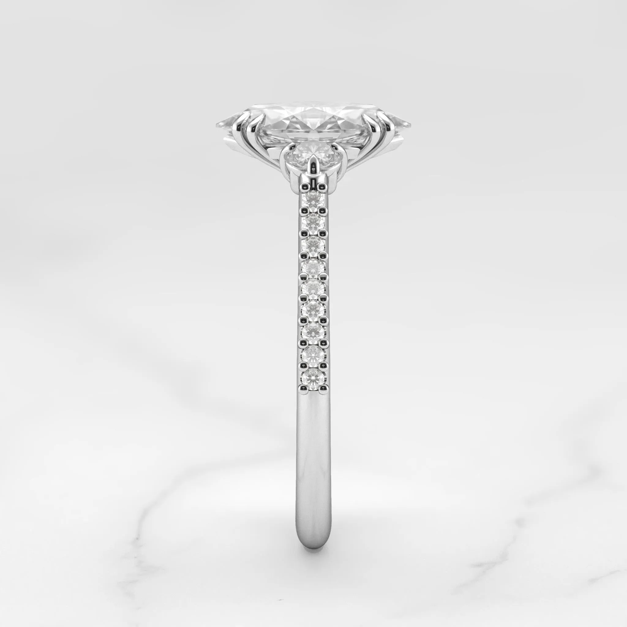 Marquise Half Pave Diamond Ring With Accent Stones