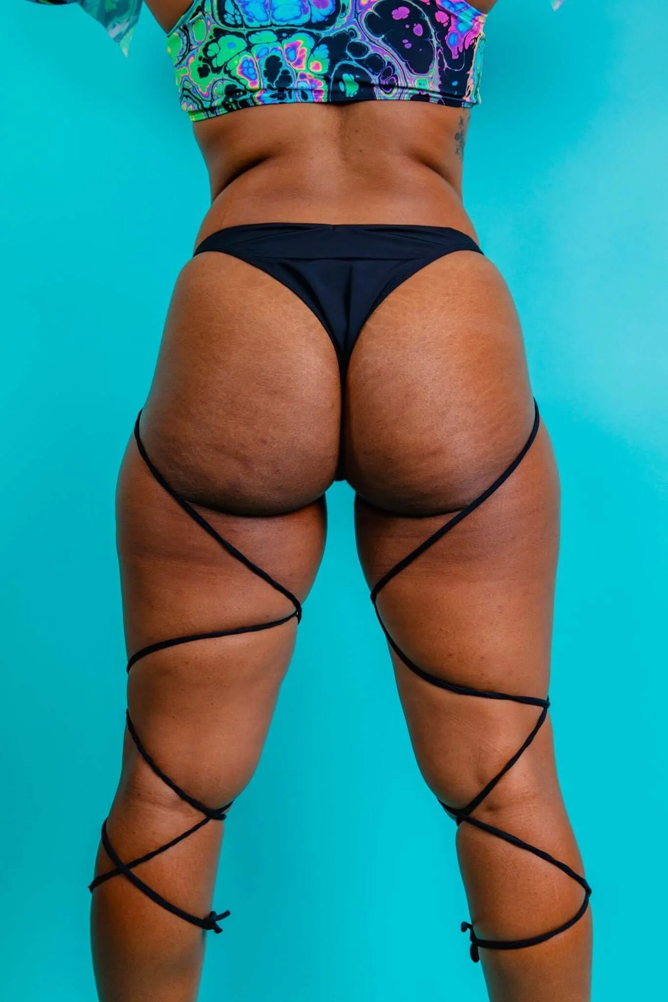 Matte Black Strappy High Hip Bottoms