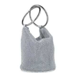 MENBUR Silver Crystal Bucket Occasion Bag