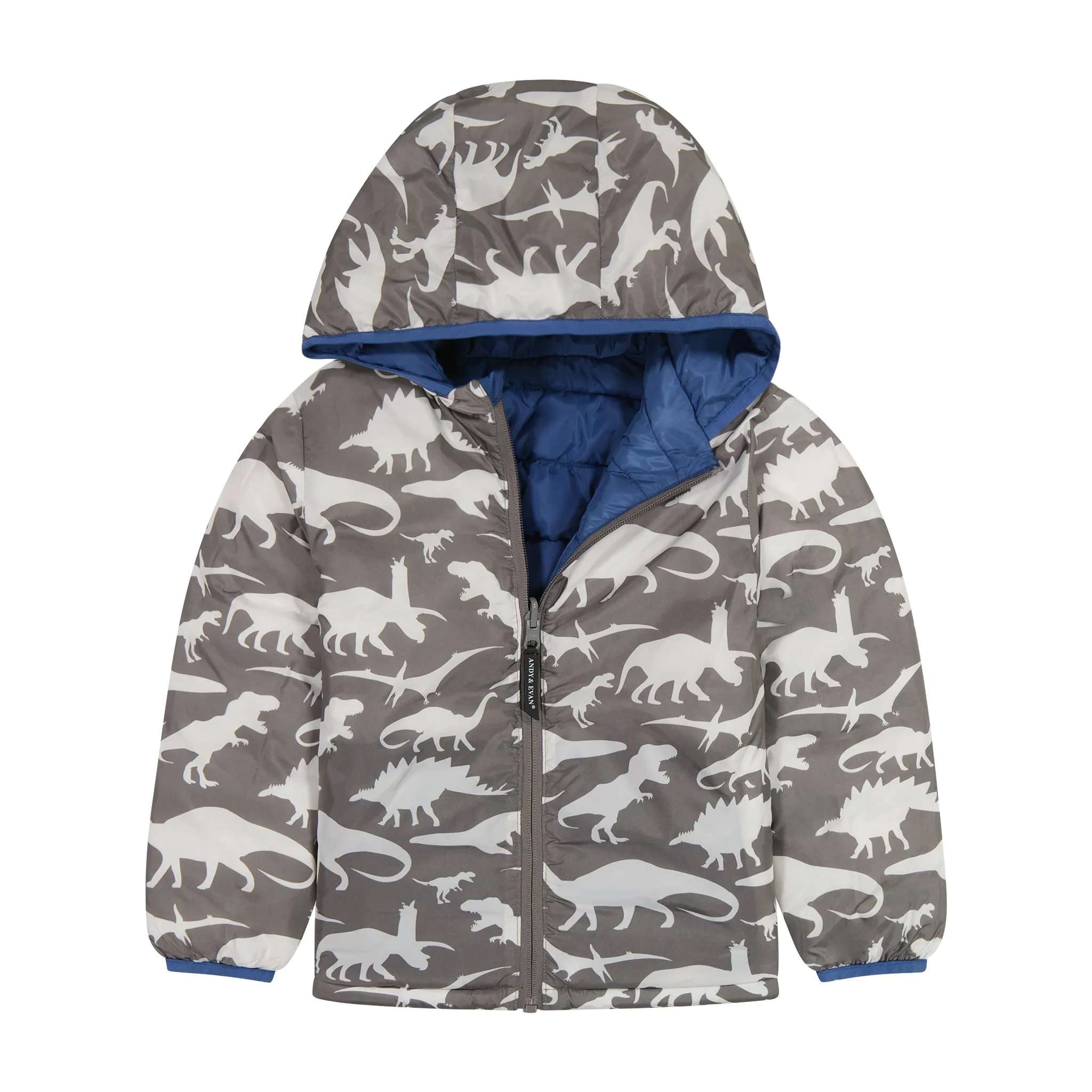 Midnight Blue Dinos Reversible Puffer  | Blue