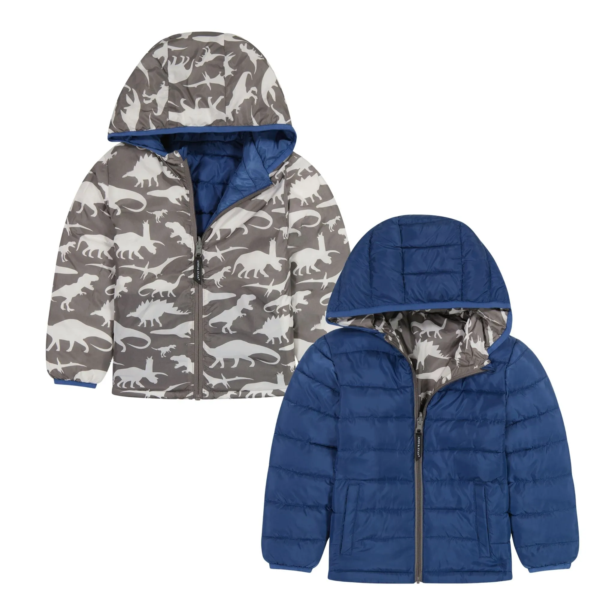 Midnight Blue Dinos Reversible Puffer  | Blue