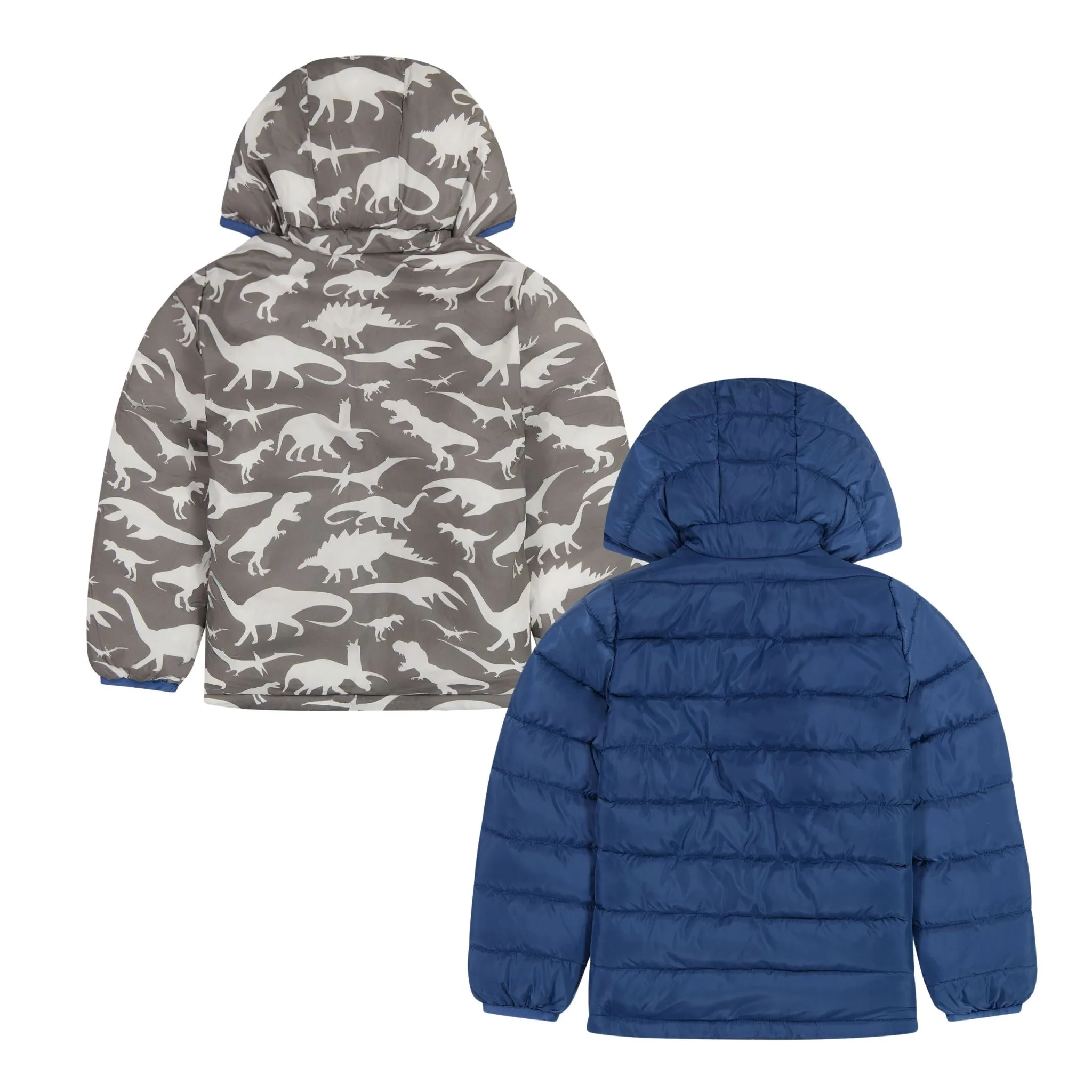 Midnight Blue Dinos Reversible Puffer  | Blue