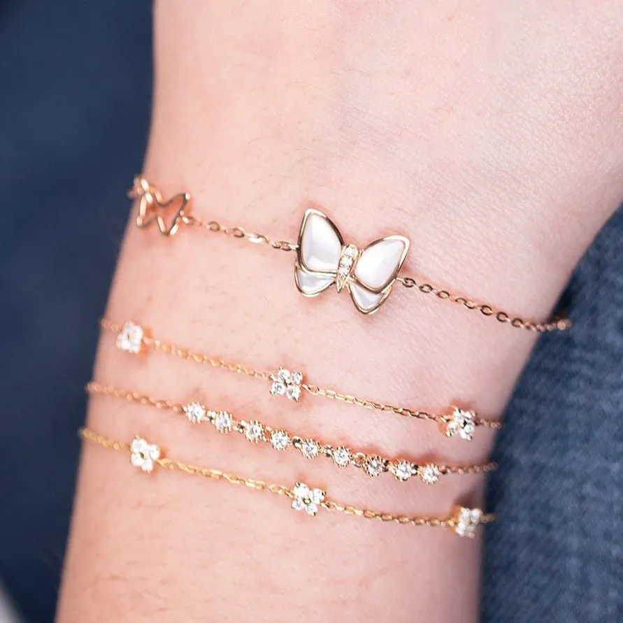 Mother of Pearl and Diamond Center Butterfly Station Bracelet