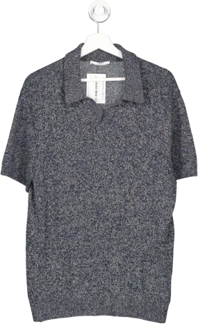 MR PORTER Blue Cotton And Linen Blend Polo Shirt UK M