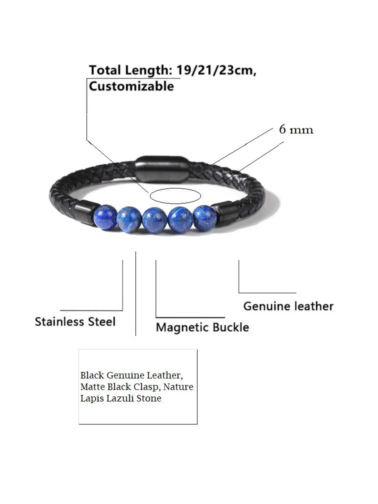 Nature Lapis Lazuli Stone Leather Bracelet