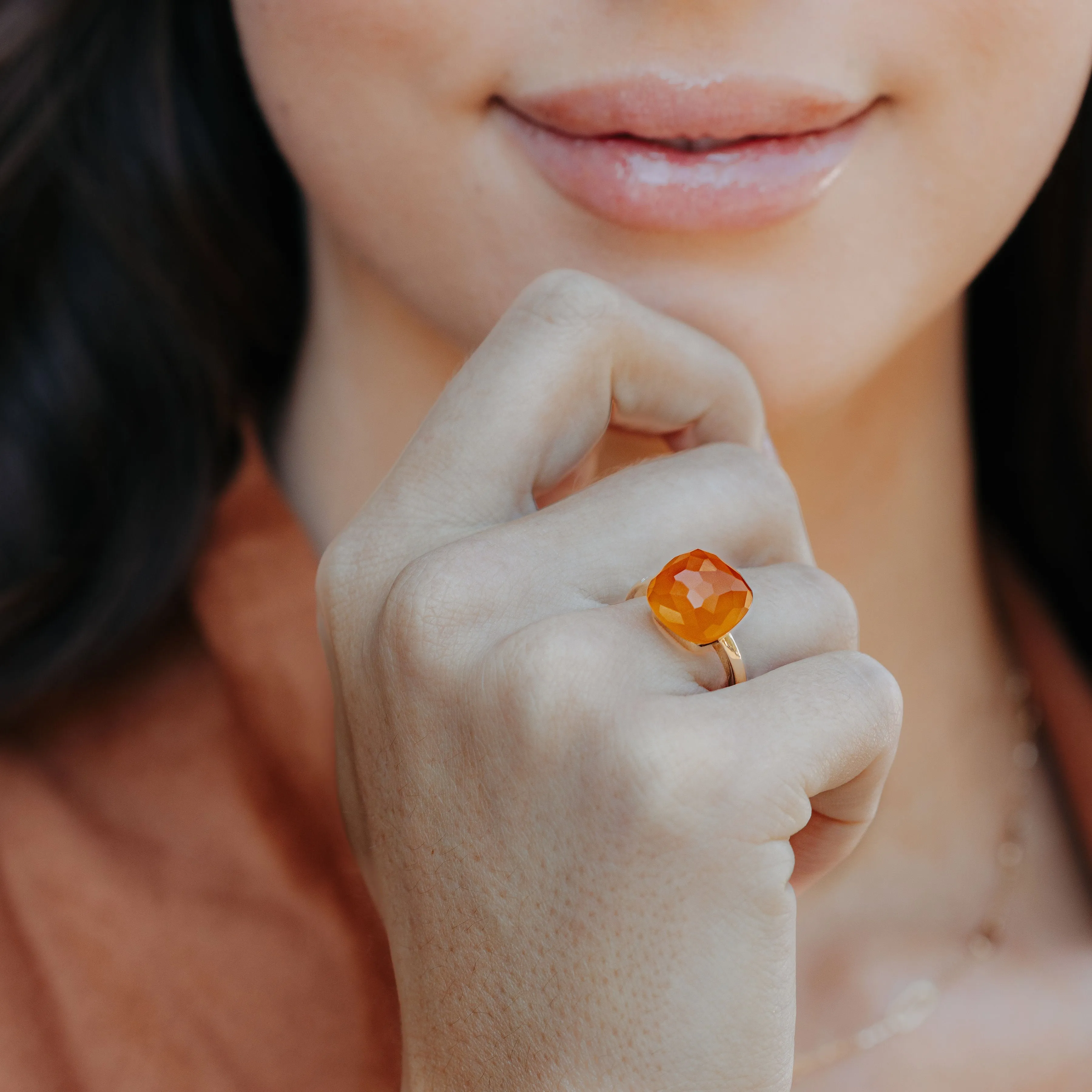 Orange Agate and Inlay Diamond Ring