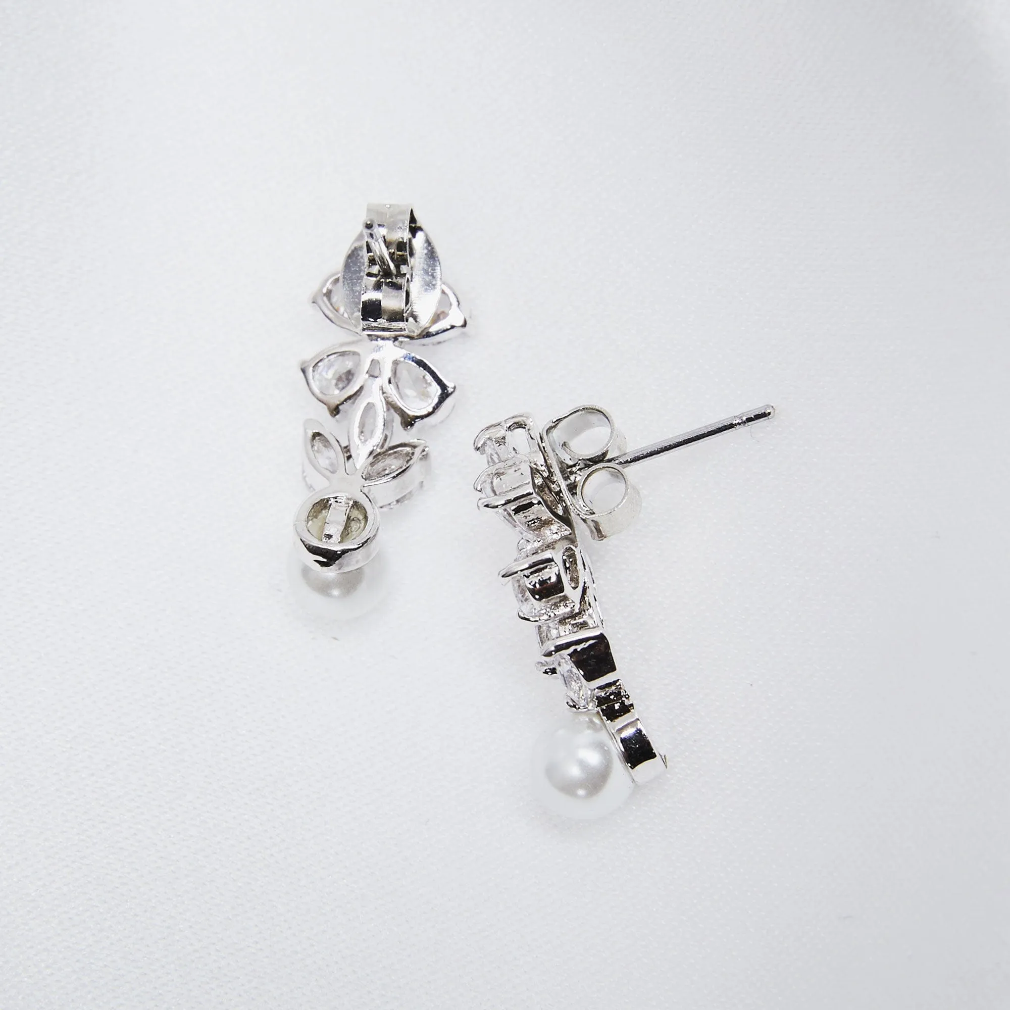 Pearl & Crystal Drop Earrings: Crystal Clover & Pearl Bridal Drop Earrings