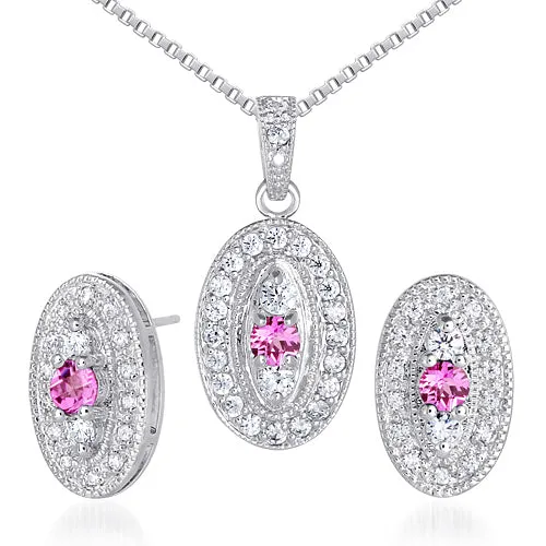 Pink Sapphire Earrings and Pendant Set