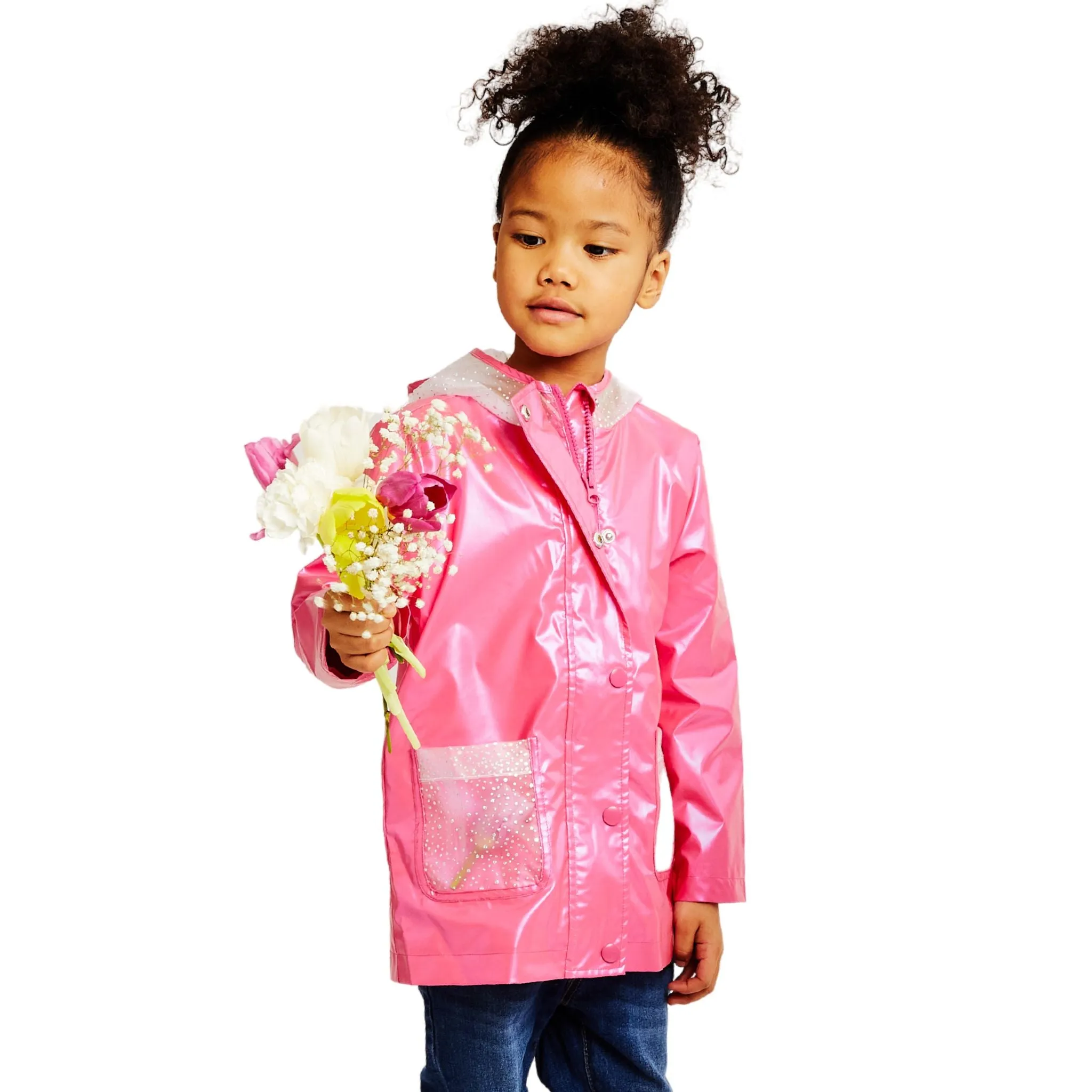 Pink Sparkle Pocket Hooded Raincoat