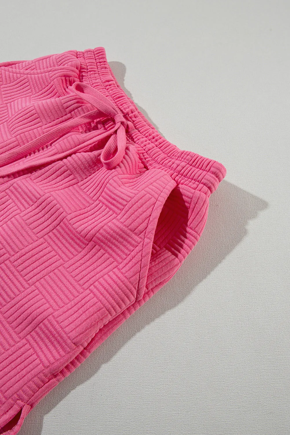 Pink Textured Ruffled Sleeve Tee and Drawstring Shorts Set (Takes 2 Weeks Delivery)