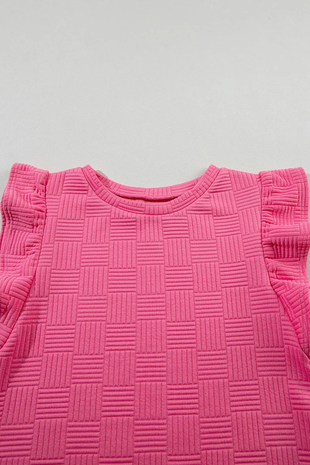 Pink Textured Ruffled Sleeve Tee and Drawstring Shorts Set (Takes 2 Weeks Delivery)