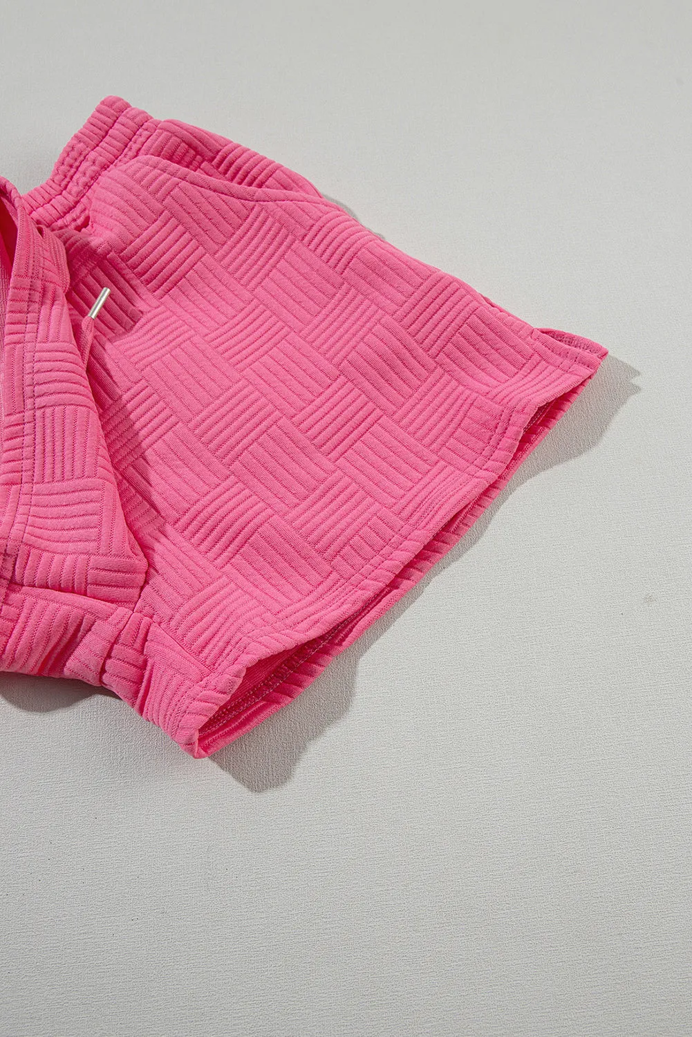 Pink Textured Ruffled Sleeve Tee and Drawstring Shorts Set (Takes 2 Weeks Delivery)