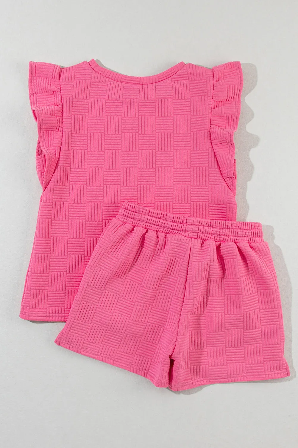 Pink Textured Ruffled Sleeve Tee and Drawstring Shorts Set (Takes 2 Weeks Delivery)