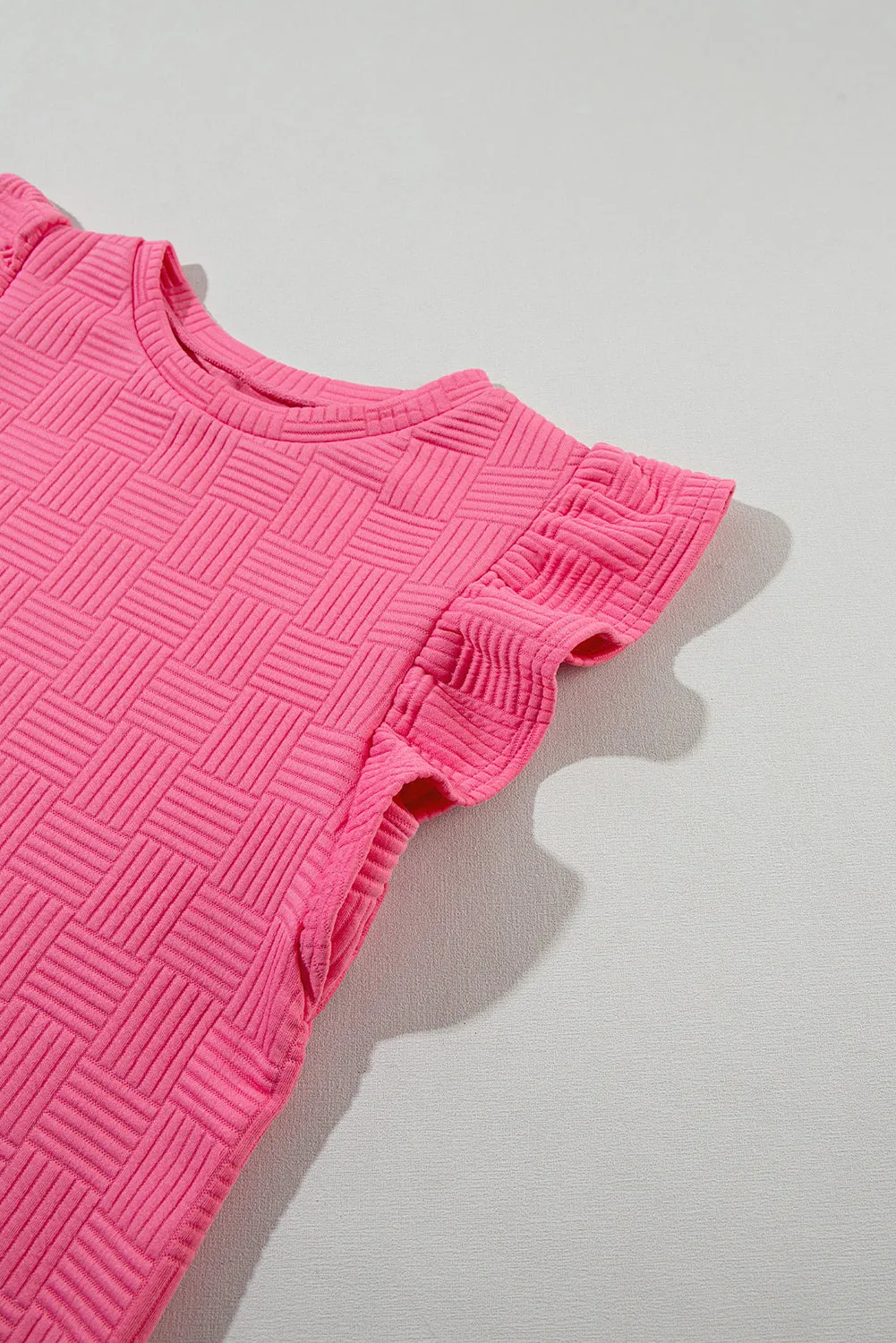 Pink Textured Ruffled Sleeve Tee and Drawstring Shorts Set (Takes 2 Weeks Delivery)