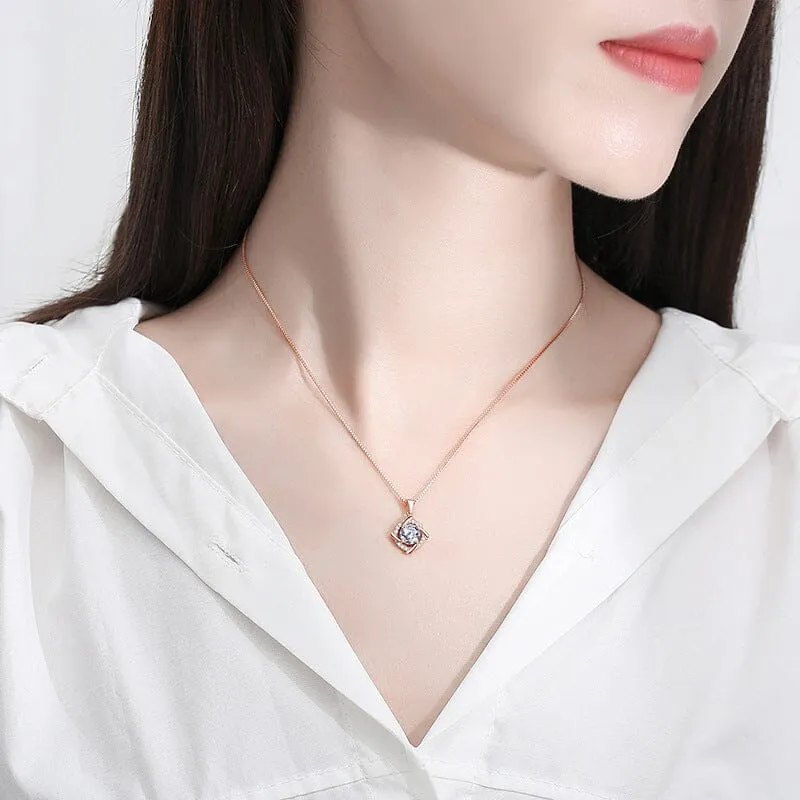 Princess Lab Grown Diamond Necklace  - 925 Sterling Silver