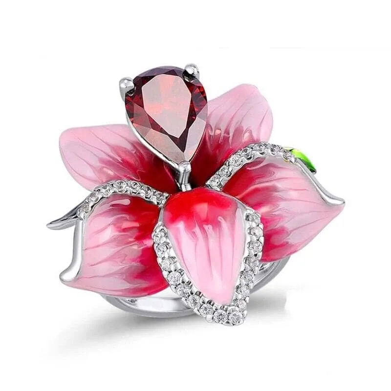 Promise Love Pink Flower Ruby Ring