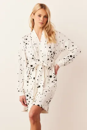 Quinn Banded Short Robe | White Stars