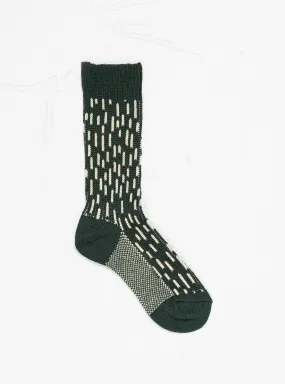 Rain Drop Crew Socks Dark Green & Ivory