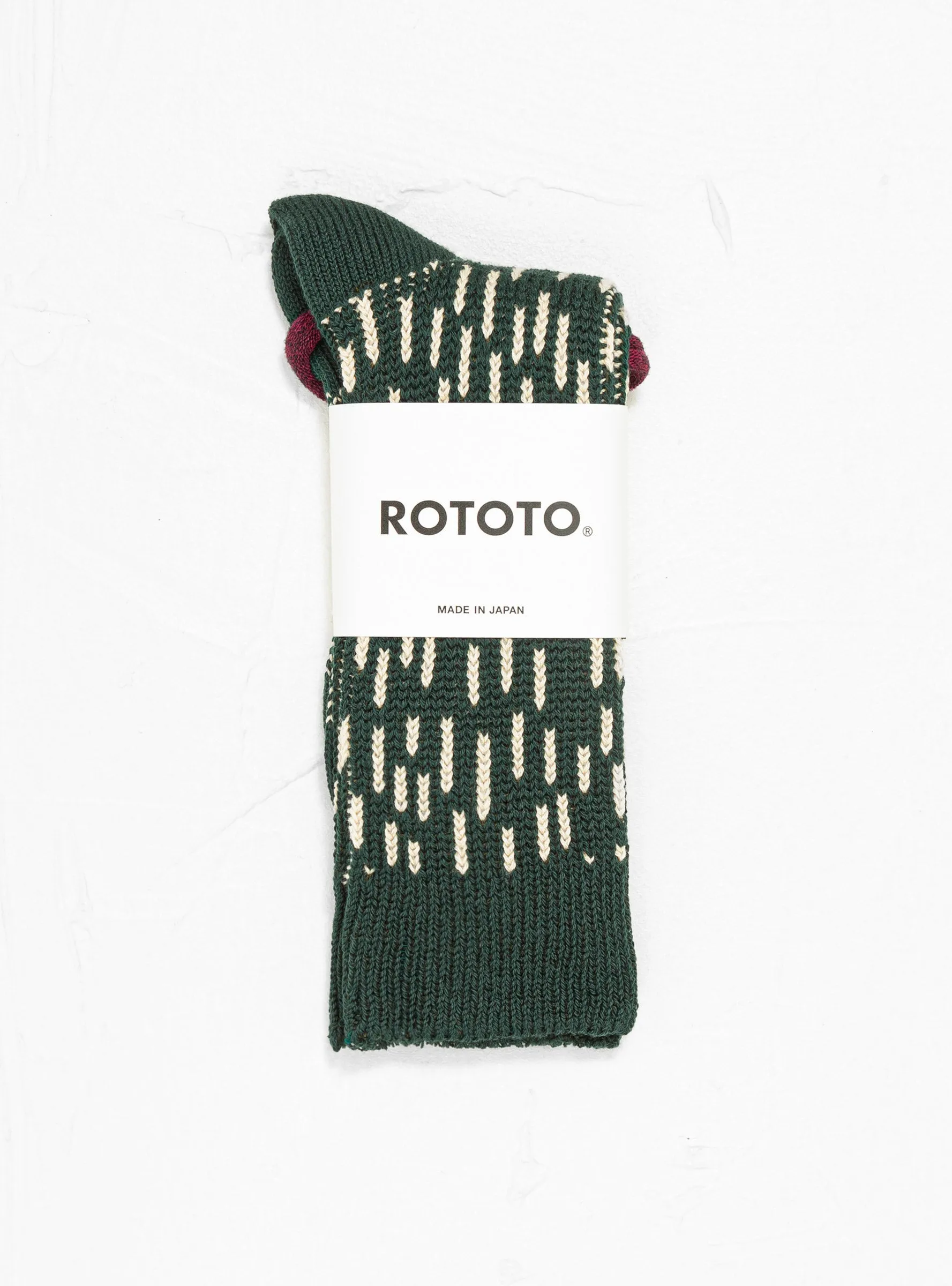 Rain Drop Crew Socks Dark Green & Ivory