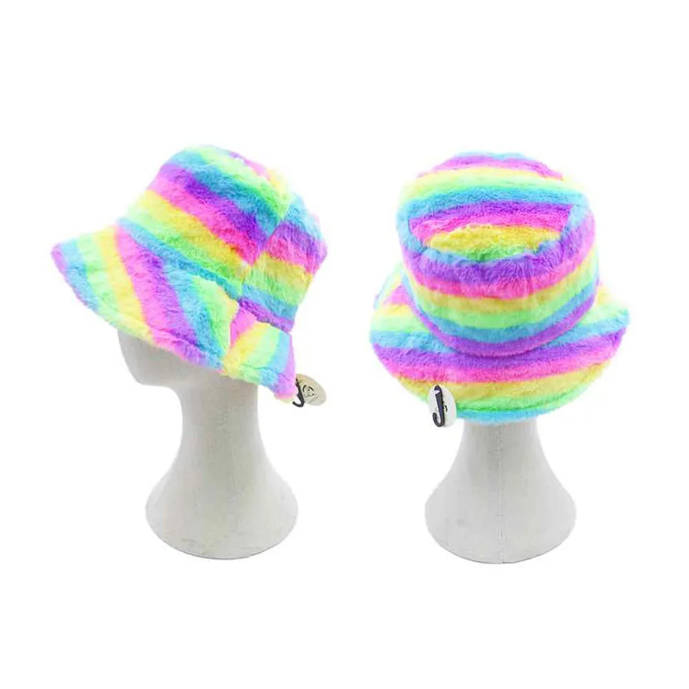 Rainbow Faux Fur Bucket Hat