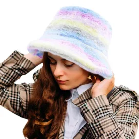 Rainbow Faux Fur Bucket Hat