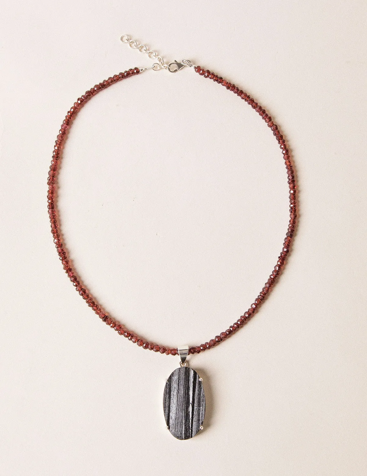 Raw Black Tourmaline Beaded Garnet Necklace