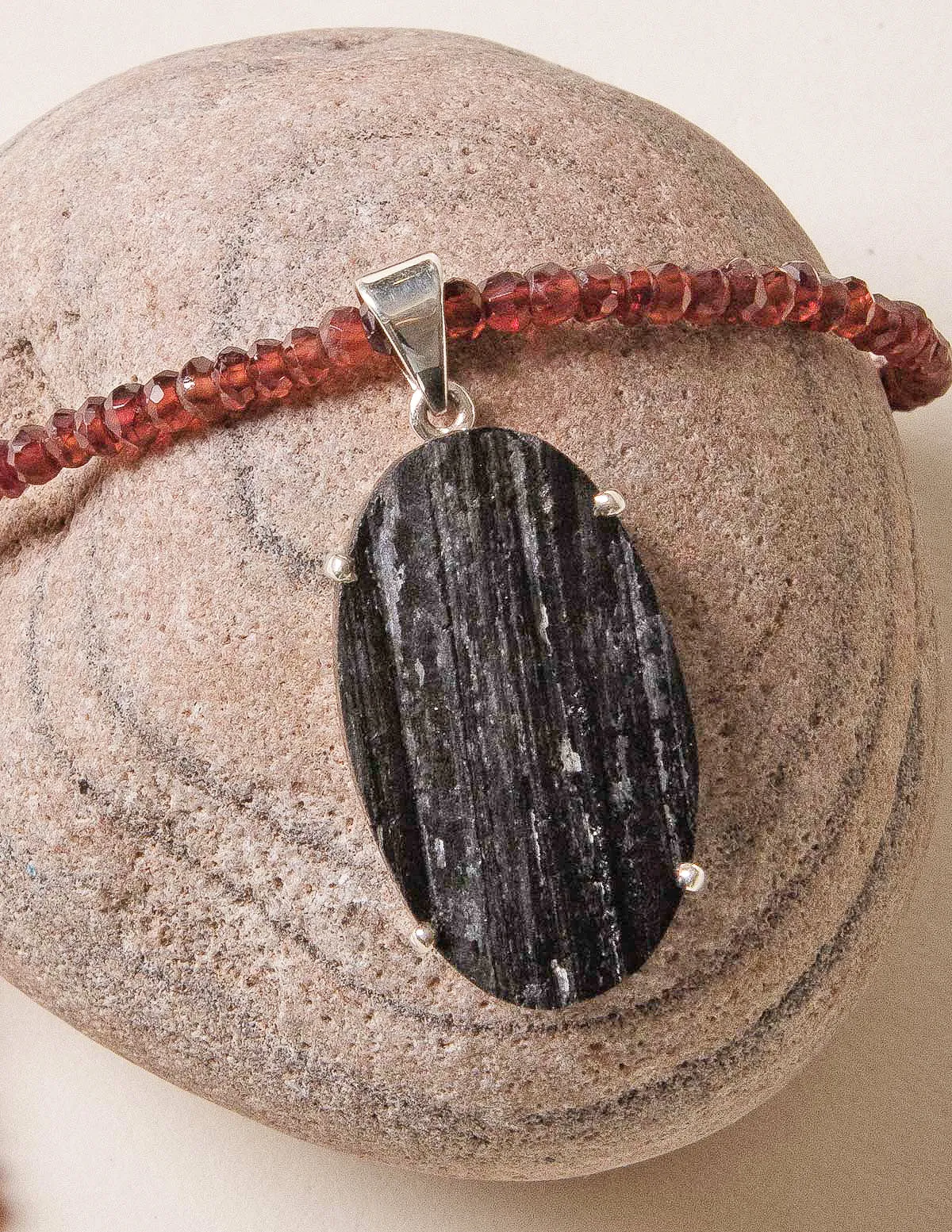 Raw Black Tourmaline Beaded Garnet Necklace