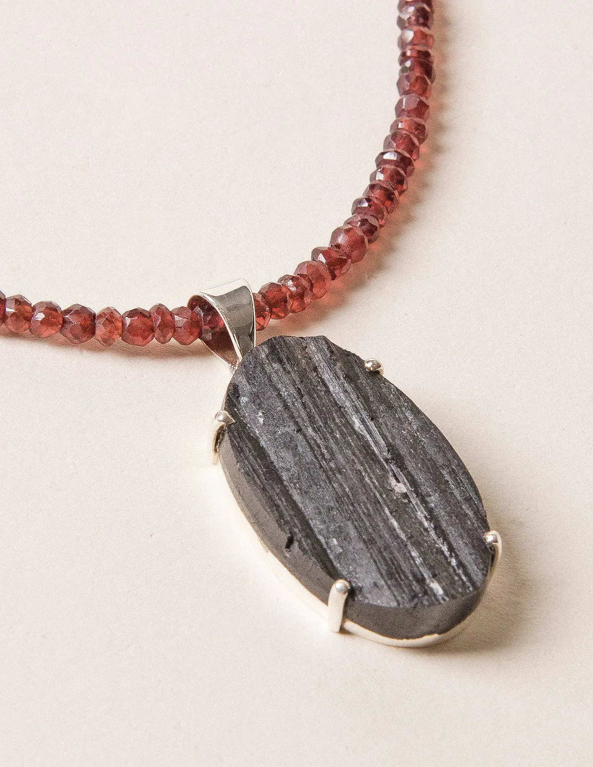 Raw Black Tourmaline Beaded Garnet Necklace