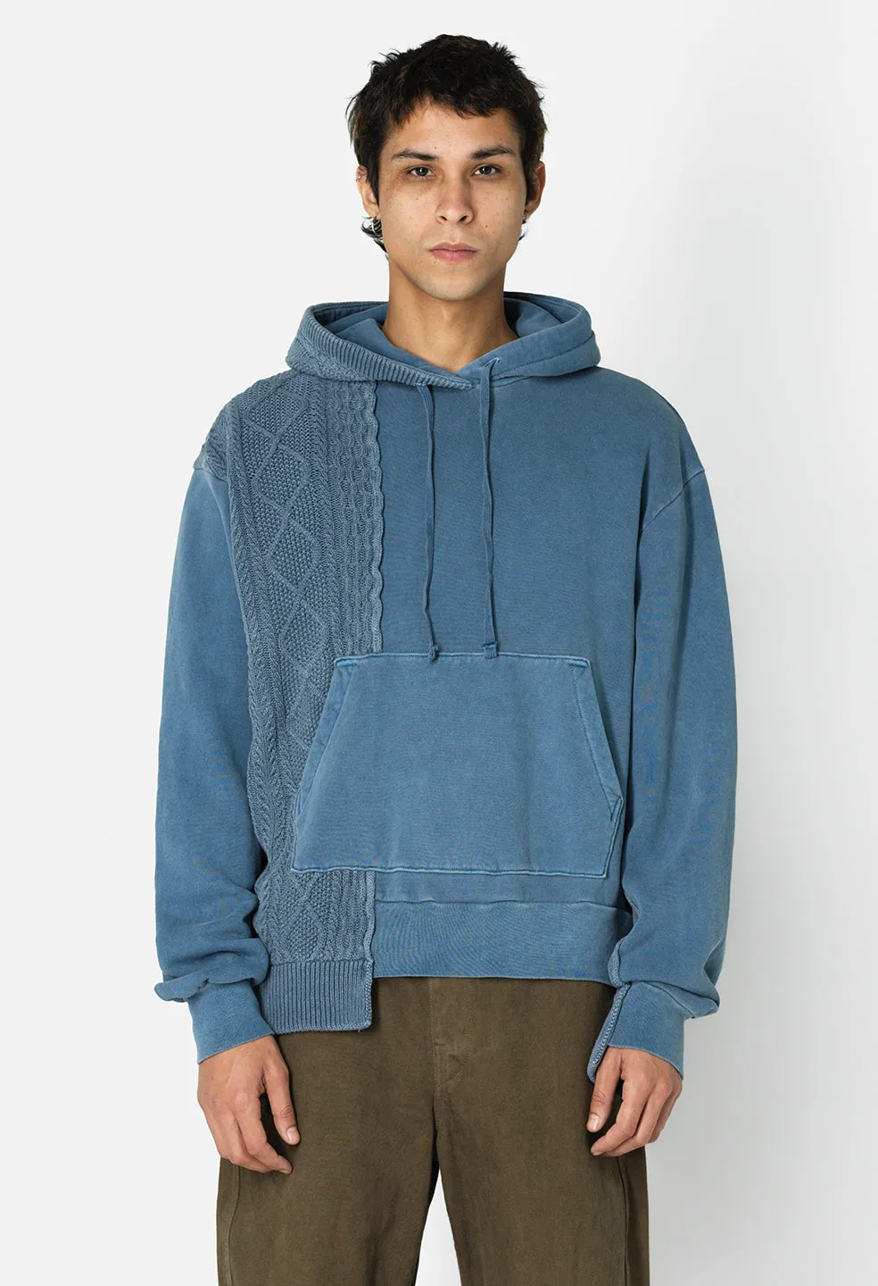 Reconstructed Cable Knit Hoodie / Washed Blue