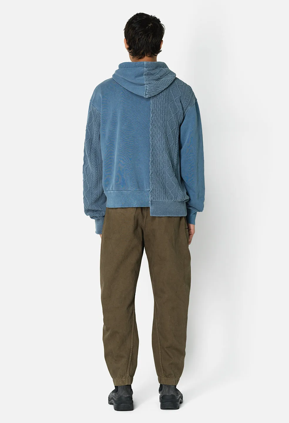 Reconstructed Cable Knit Hoodie / Washed Blue