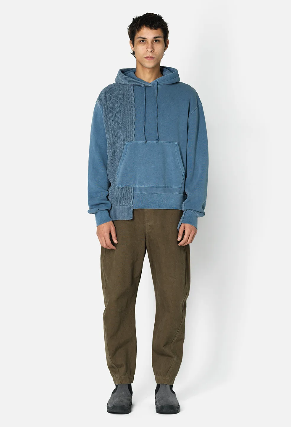 Reconstructed Cable Knit Hoodie / Washed Blue