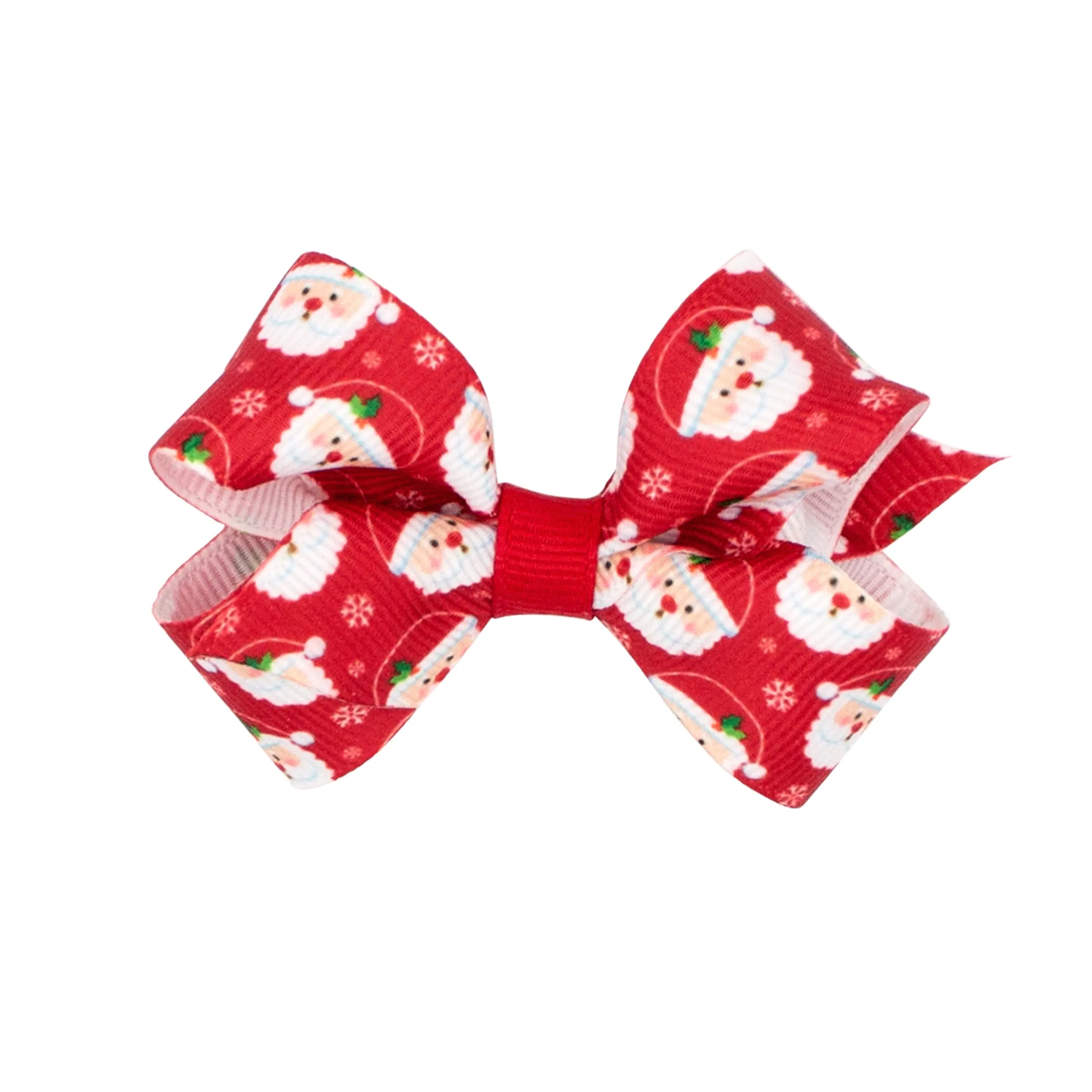 Red Santa Printed Grosgrain Hair Bow on Clippie