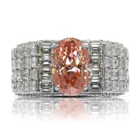 RHAEGAL 20 CARAT MEN’S PINK DIAMOND CHANDELIER RING 14K WHITE GOLD  FANCY VIVID ORANGY PINK 4 CT OVAL CUT VS2 CLARITY  GIA CERTIFIED BY MIKE NEKTA