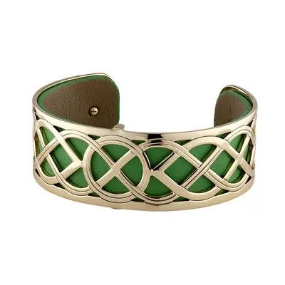 Rhodium and Gold Plated Leather Celtic Eternity Knot Cuff Bangle